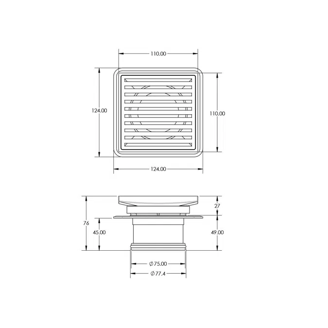 Mizu Square Floor Waste Stainless Steel 100mm x 80mm