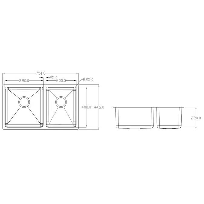 Memo Hugo 1 3/4 Bowl Sink No Taphole Stainless Steel