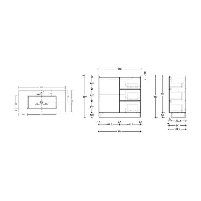 Posh Domaine 900mm Ensuite Floor Mount Vanity Unit Ceramic Top