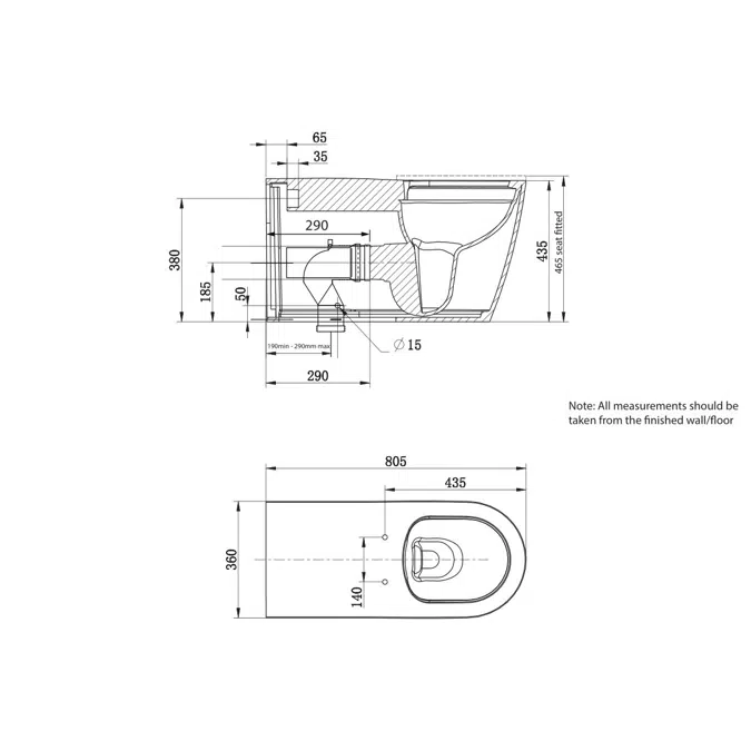 Wolfen 800 Back To Wall Rimless Pan with Single Flap Seat Grey (4 Star)