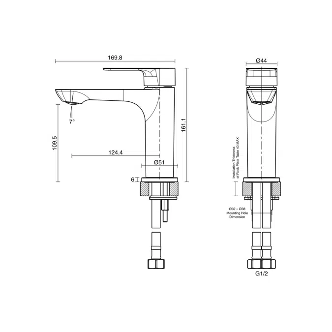 Milli Trace Basin Mixer Tap Brushed Nickel (6 Star) Lead Free