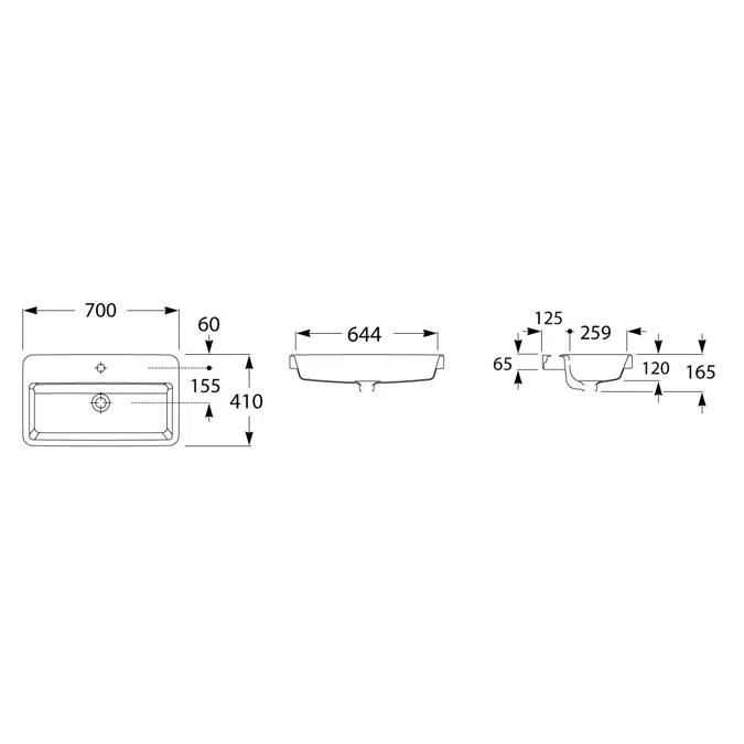 Roca The Gap Semi Inset Basin 700mm x 410mm 1 Taphole White