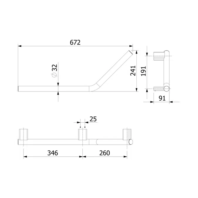 Mizu Drift Assisted Living Angled Rail Left 670mm Chrome Plated