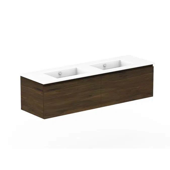 Posh Domaine 1500mm Wall Hung Vanity Unit All-Drawer Double Bowl Ceramic Top