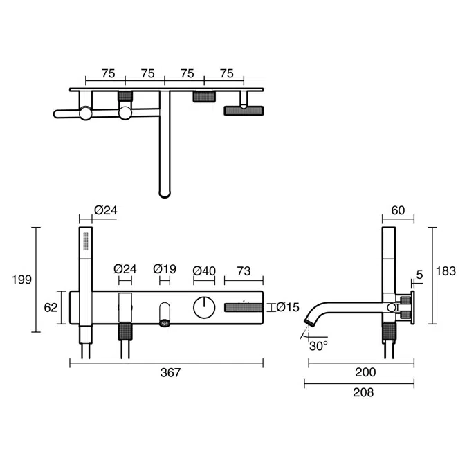 Milli Etch Progressive Bath Mixer Tap System with Handshower Brushed Bronze (3 Star)