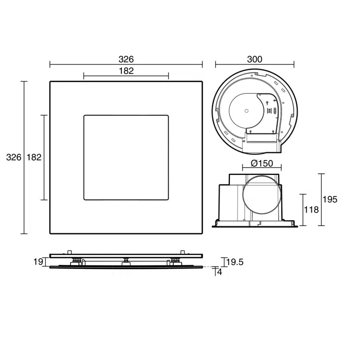 Kado Lux HiFlow 250 LED Exhaust Fan Square Matte White