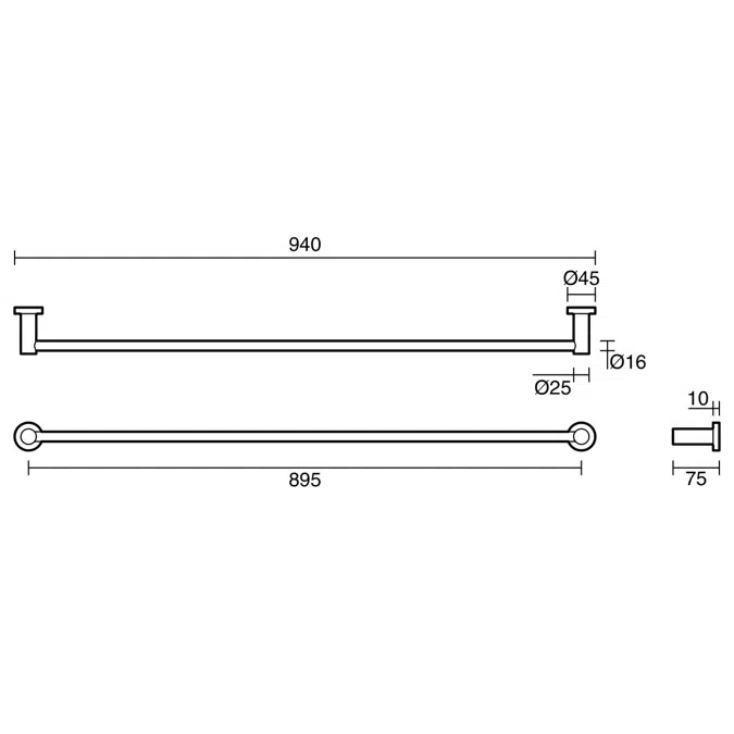 Sussex Scala Single Towel Rail 900mm Chrome