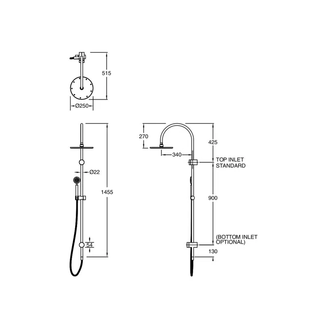 Milli Mood Edit Twin Rail Shower 250mm Curved with Top or Bottom Rail Water Inlet PVD Brushed Bronze (3 Star)