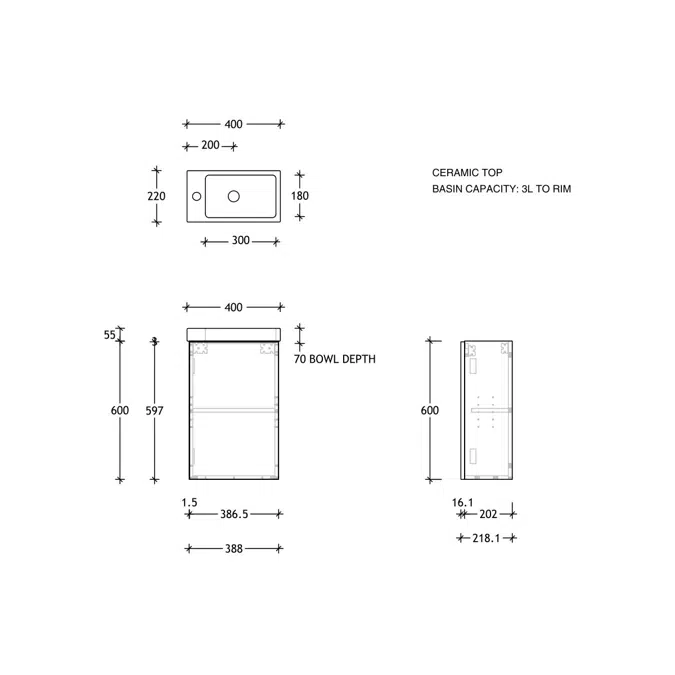 Posh Domaine 400mm Mini Wall Hung Vanity Unit Ceramic Top