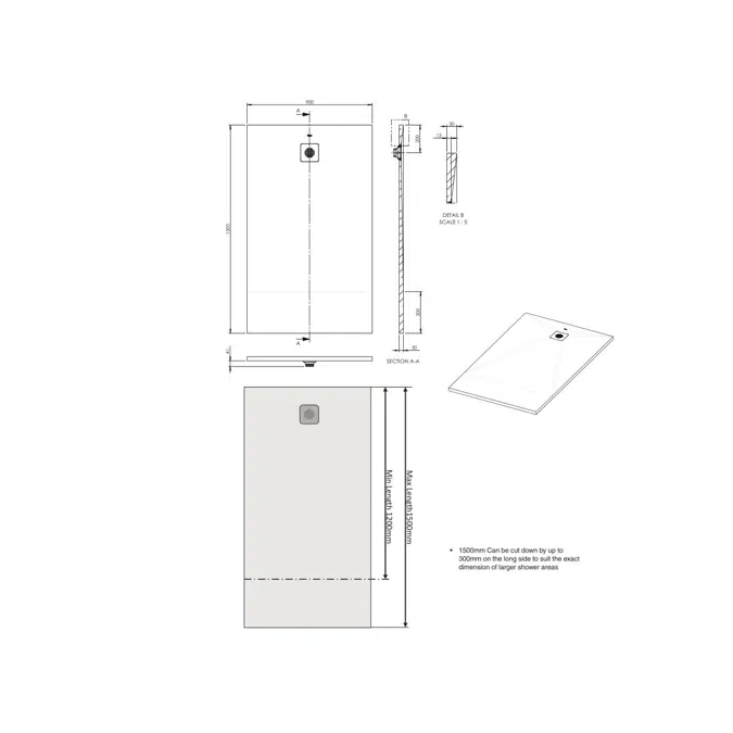 Roca Cyprus Stonex Shower Floor 900x1500 Cut Arena with Matching Waste