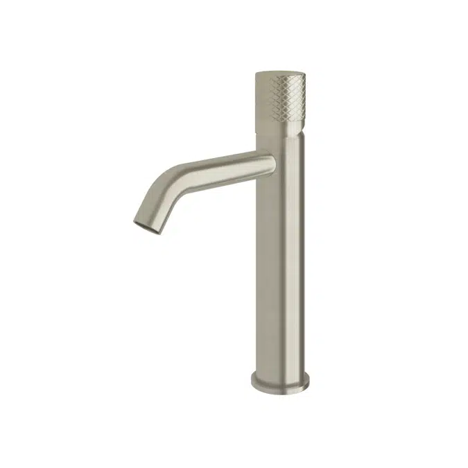 Milli Pure Medium Height Basin Mixer Tap Curved Spout with Diamond Textured Handle Brushed Nickel (5 Star)
