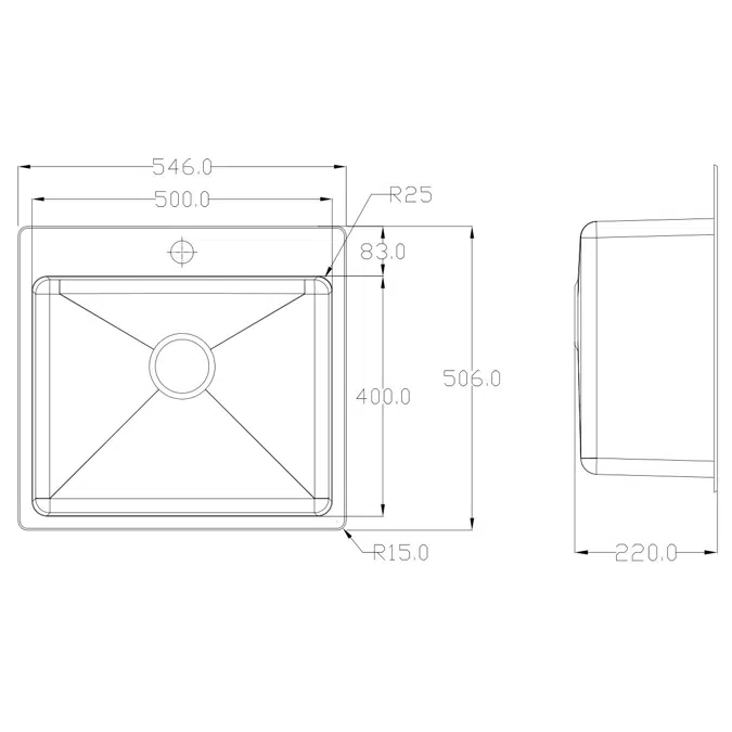 Memo Hugo Extended Single Bowl Sink 1 Taphole Stainless Steel