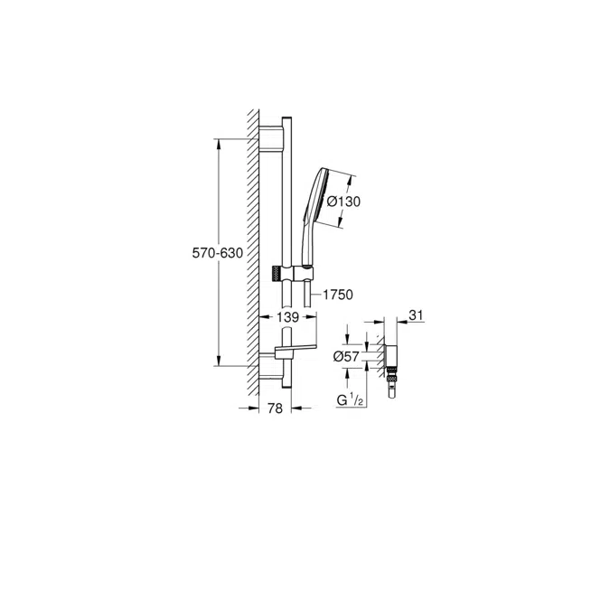 GROHE Rainshower SmartActive Single Rail Shower Round with Wall Water Inlet Chrome (3 Star)