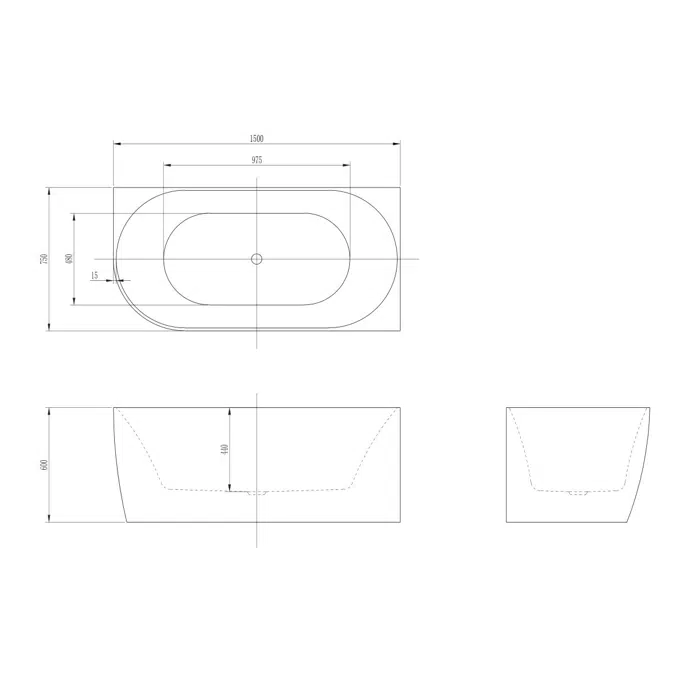 Posh Solus Back To Corner Freestanding Bath 1500mm Right Corner White