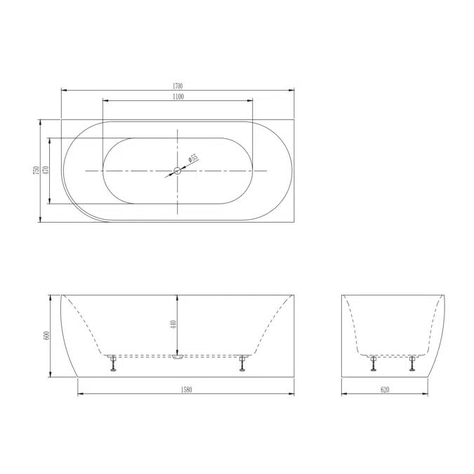 Posh Solus Back To Corner Freestanding Bath 1700mm Right Corner White