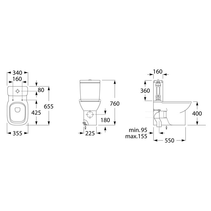 BIM objects Free download! Roca Debba Close Coupled Back To Wall Bottom Inlet Toilet Suite