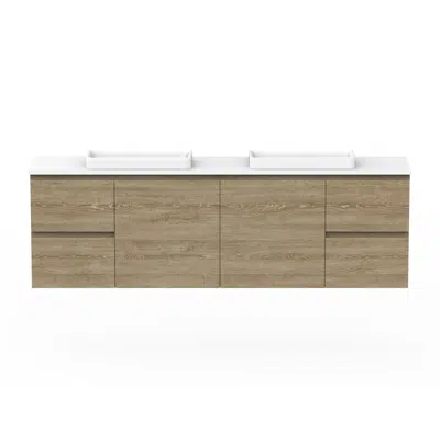 Posh Domaine 1800mm Ensuite Wall Hung Vanity Unit Double Bowl Cherry Pie Top (no basin) için görüntü