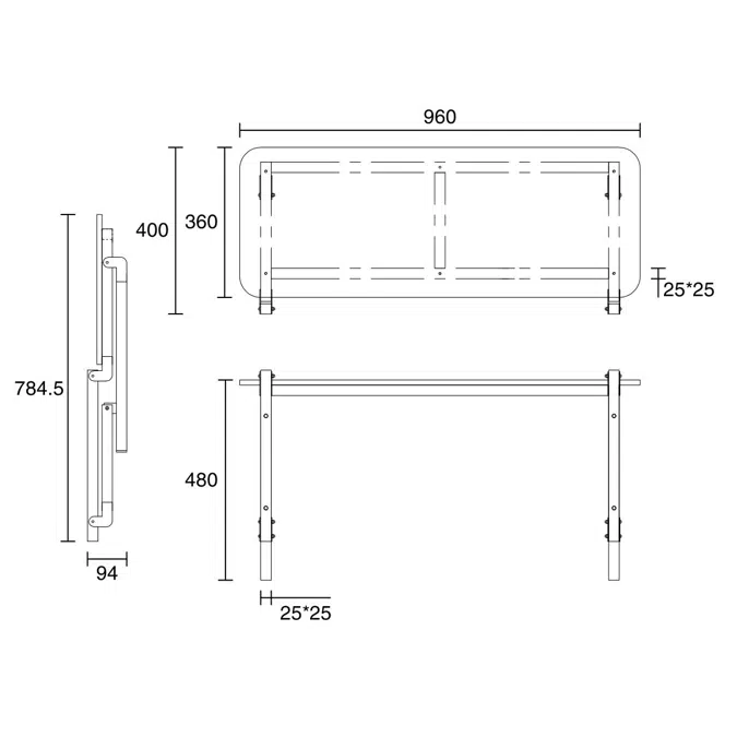 Wolfen Folding Shower Seat 960mm Stainless Steel & White