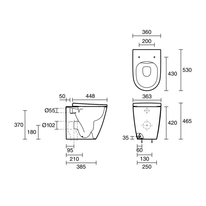 Roca Ona Back To Wall Rimless Pan with Soft Close Quick Release Toilet Seat White (4 Star)
