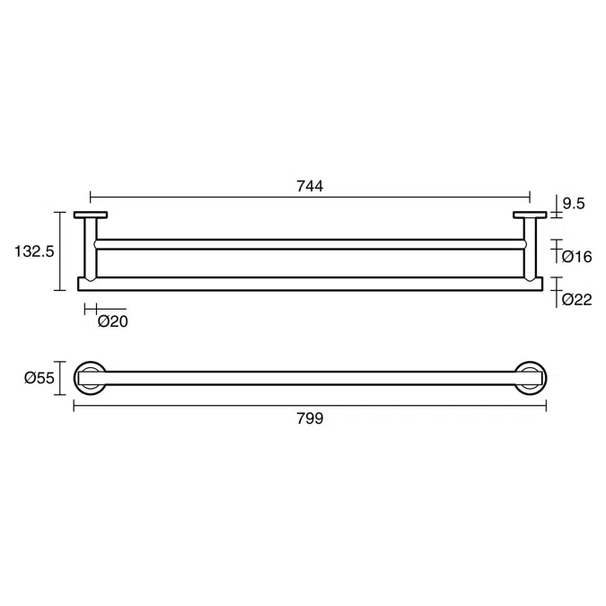 Roca Ona Double Towel Rail 800mm Brushed Brass
