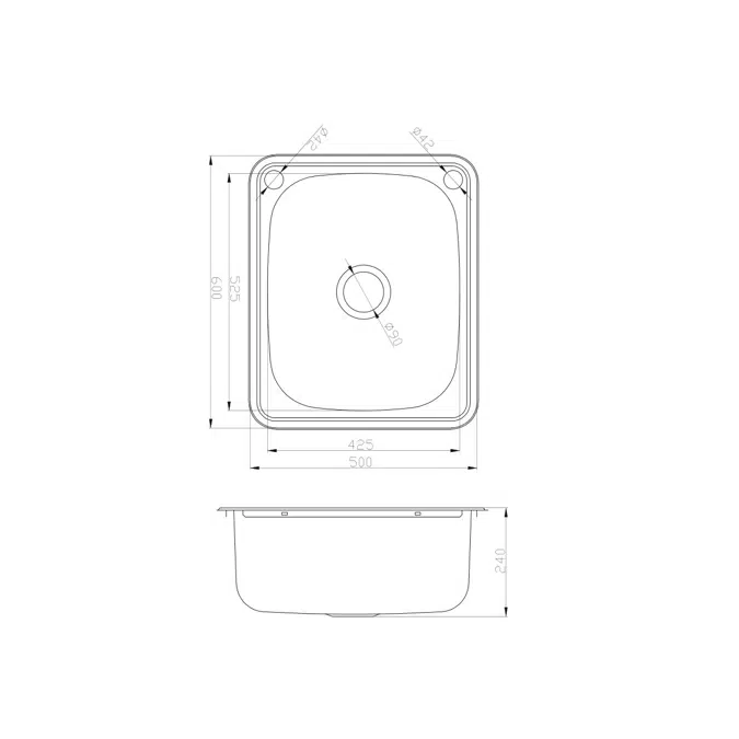 Base Compact Inset Laundry Trough 1 Taphole with Bypass 45 Litres Stainless Steel