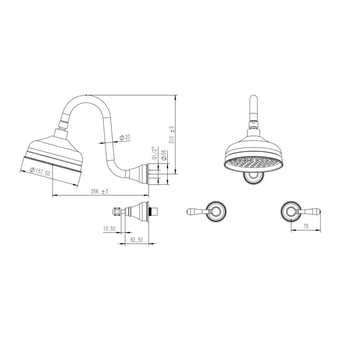 Milli Monument Edit Gooseneck Shower Set Lever Brushed Gold (3 Star)