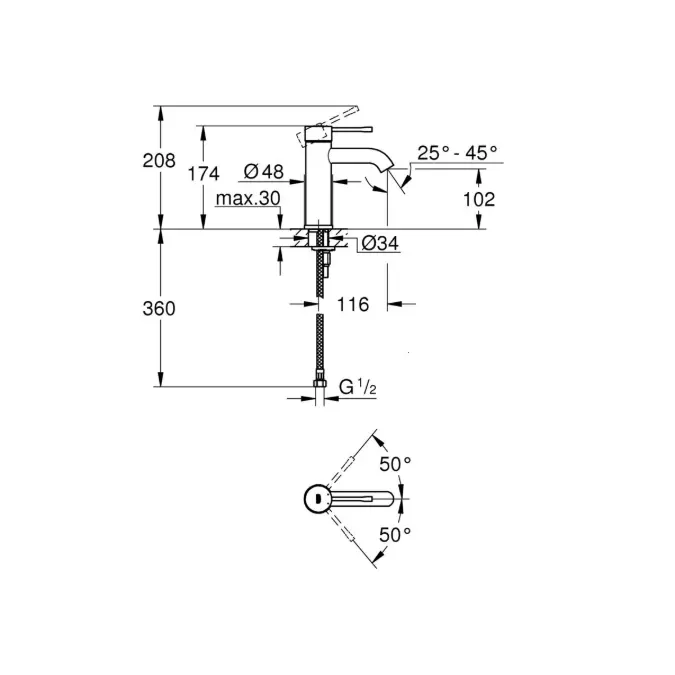 GROHE Essence New Basin Mixer Curved Brushed Nickel (6 Star)
