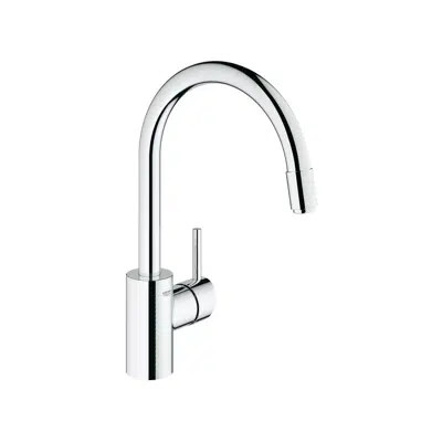 obraz dla GROHE Concetto Gooseneck Pull Out Sink Mixer Tap Chrome (5 Star)