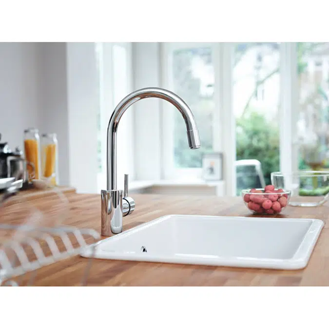 GROHE Concetto Gooseneck Pull Out Sink Mixer Tap Chrome (5 Star)