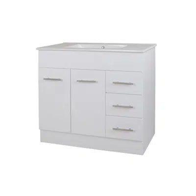 afbeelding voor Posh Bristol MK2 900mm Vanity Unit with Kick Centre Bowl 2 Door and 3 Right Hand Drawers 3 Taphole White
