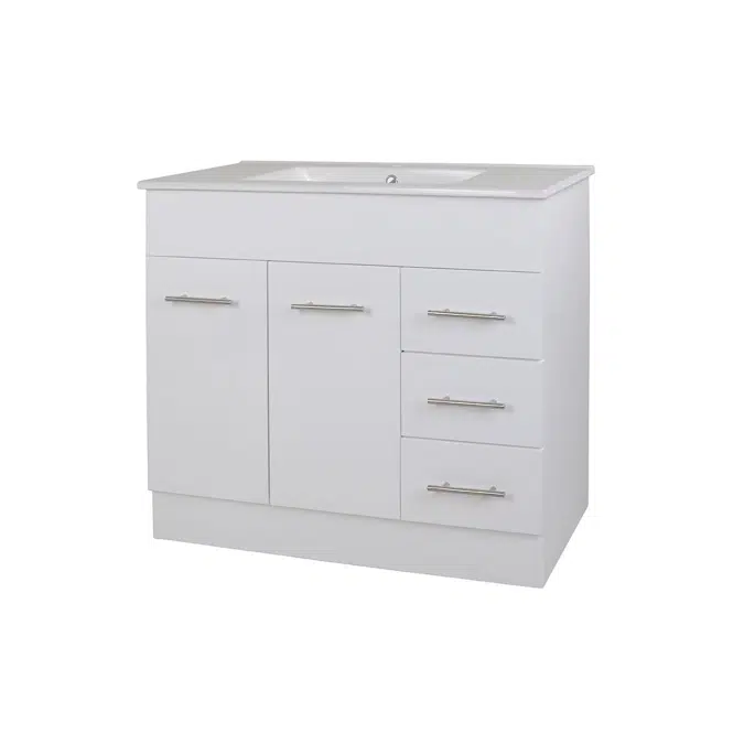 Posh Bristol MK2 900mm Vanity Unit with Kick Centre Bowl 2 Door and 3 Right Hand Drawers 3 Taphole White