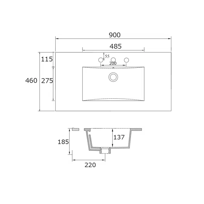Posh Bristol MK2 900mm Vanity Unit with Kick Centre Bowl 2 Door and 3 Right Hand Drawers 3 Taphole White
