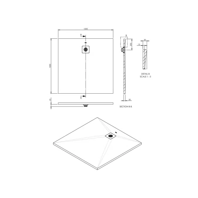 Roca Cyprus Stonex Shower Floor 1000mm x 1000mm Pizarra with Matching Waste