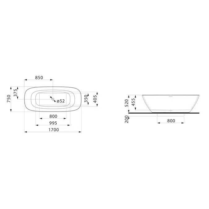 LAUFEN Ino Freestanding Bath with Overflow 1700 x 750 Sentec White