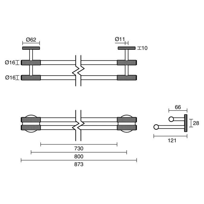 Milli Marq Edit Double Towel Rail 800mm Brushed Gold