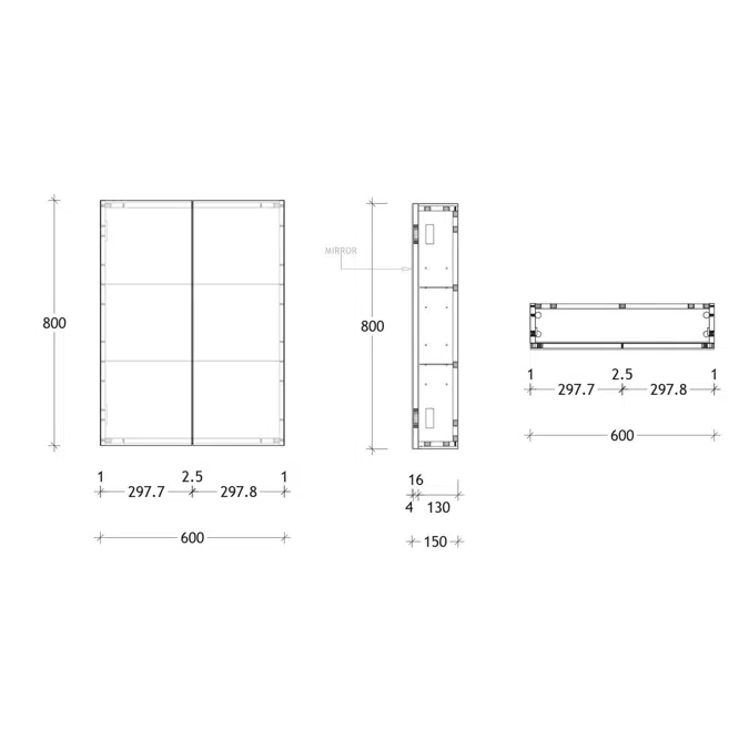 Posh Domaine 600mm x 800mm Shaving Cabinet Standard 2 Door