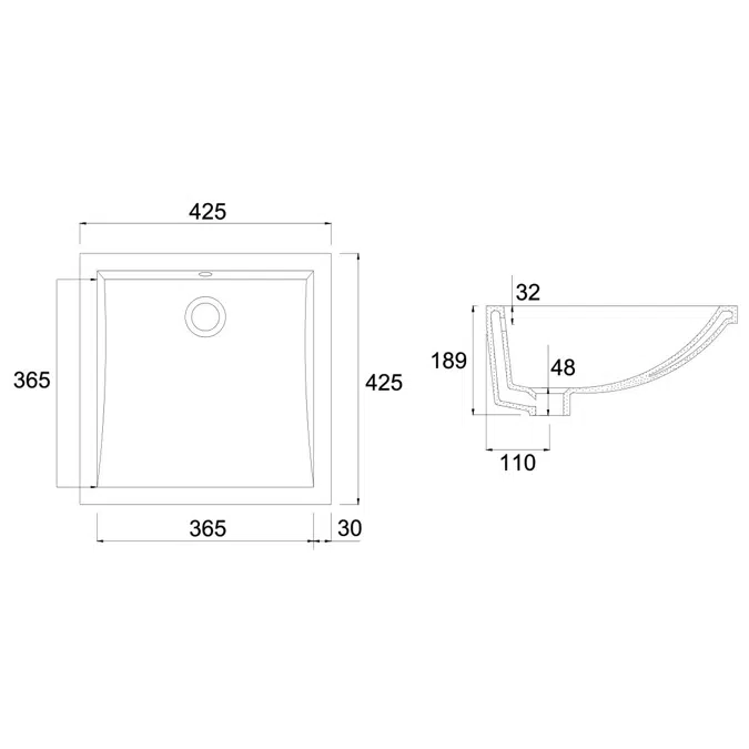 Kado Lux Under Counter Basin No Taphole 425mm with Overflow White