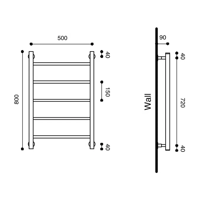 Milli Mood Edit Heated Towel Rail 500 x 800mm Chrome