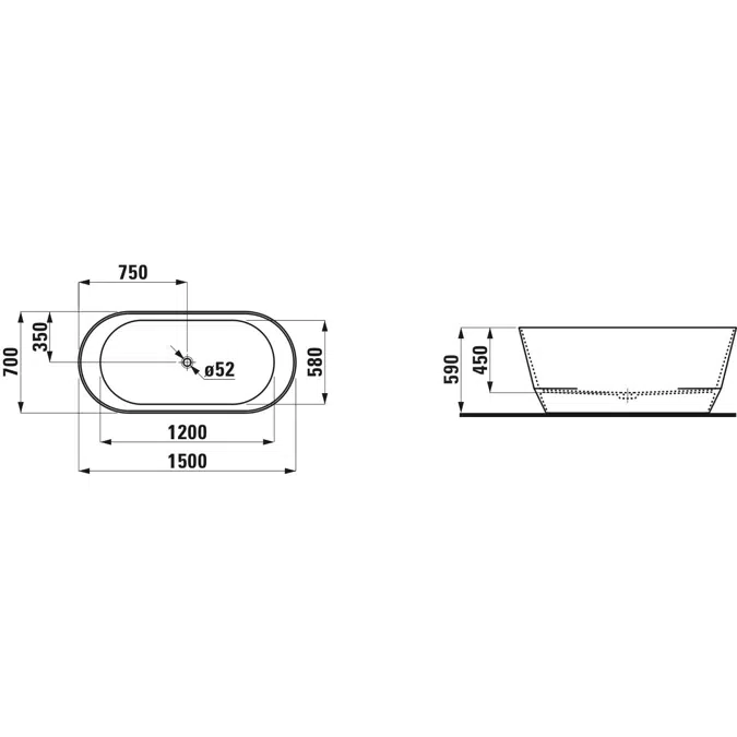 LAUFEN Pro Freestanding Bath with Overflow 1500x700 White