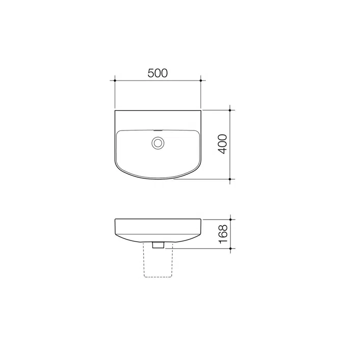 BIM objects - Free download! Caroma Forma 500mm Wall Basin No Taphole ...