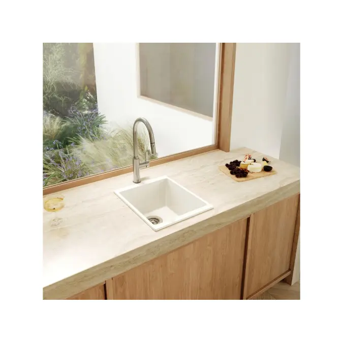 Memo Freya Compact Single Bowl Sink No Taphole Granite White