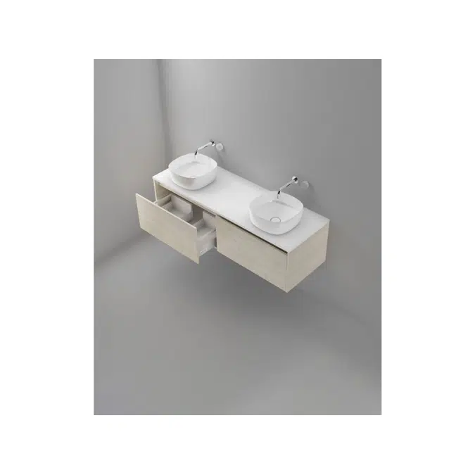 St Michel Kayla Wall Hung Vanity Unit 1200 2 Drawers Cherry Pie Roca Inspira Soft Square Above Counter Basin 370mm Double Bowl Woodgrain