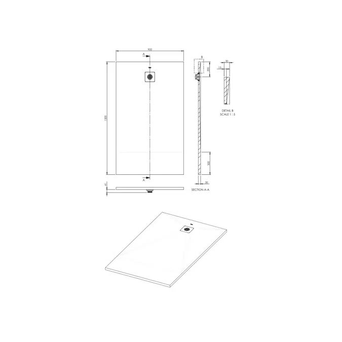 Roca Cyprus Stonex Shower Floor 900mm x 1500mm Arena with Matching Waste