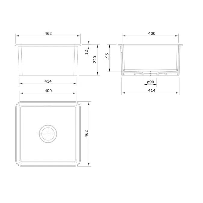 Memo Harper Single Bowl Inset/Undermount Sink 460mm Fireclay White