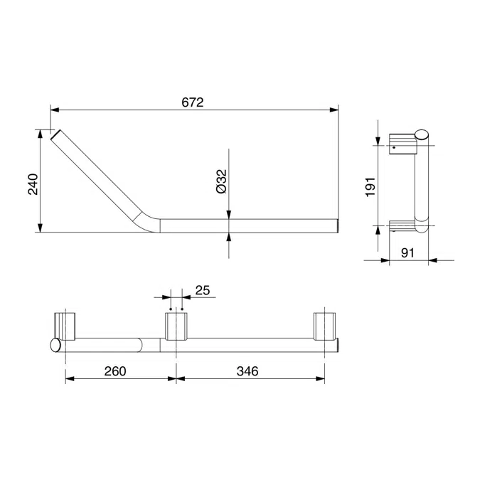 Mizu Drift Assisted Living Angled Grab Rail Right 260mm x 346mm 135 Degree Brushed Nickel