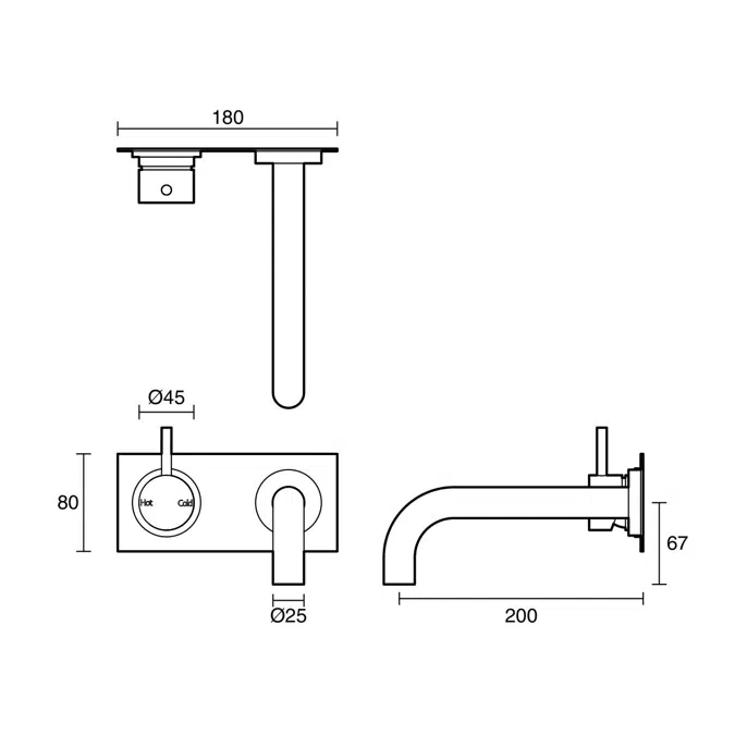 BIM objects - Free download! Sussex Scala 25mm Curved Wall Basin Mixer ...