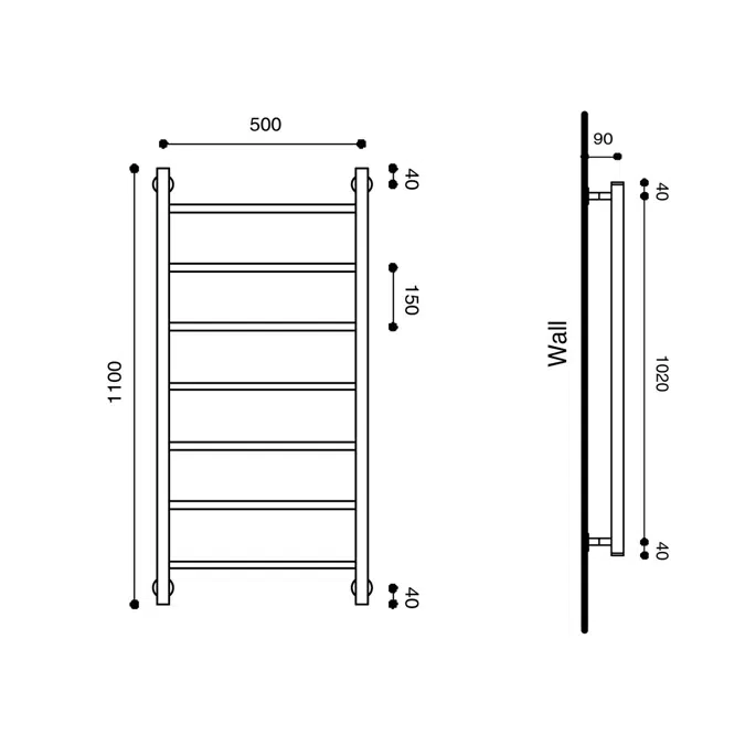 Milli Mood Edit Heated Towel Rail 500 x 1100mm Chrome