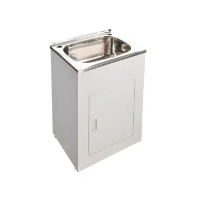 画像 Base Laundry Trough & Cabinet 45 Litres 1 Tap Hole Stainless Steel / White