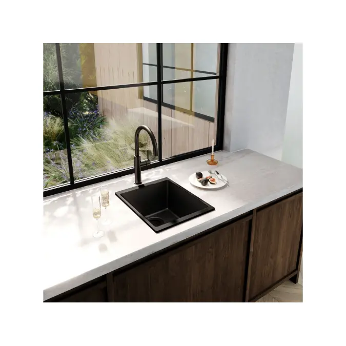 Memo Freya Compact Single Bowl Sink No Taphole Granite Black