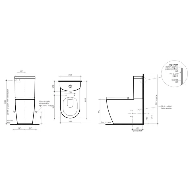 Caroma Forma Close Coupled Back To Wall Back Inlet Over Height Rimless Toilet Suite with Soft Close Quick Release Seat White (4 Star)